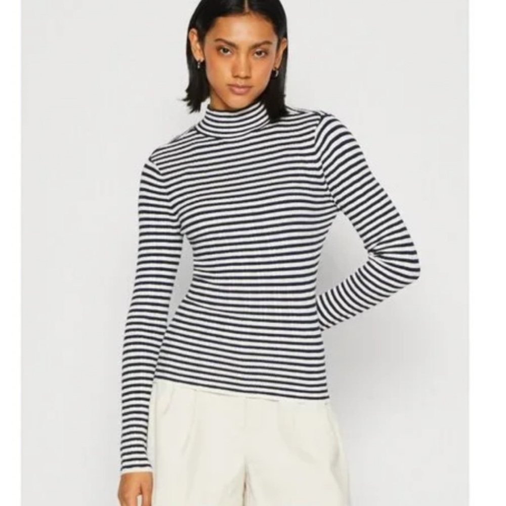 Striped Navy and White Ribbed Turtleneck